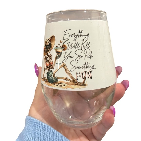 Dual Threads Other - Skeleton Themed Wine Glass with Fun Quote